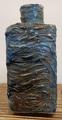 Square textured bottle vase with blue and white glazes by Ray Toms